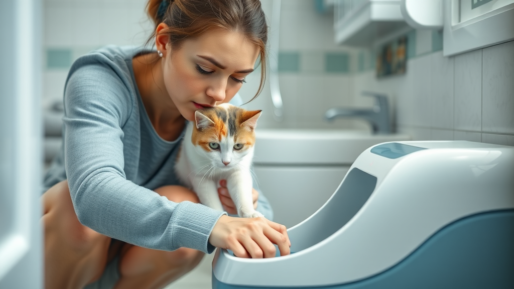 cat owner cleaning smart litter box sensors, maintaining catlogging system